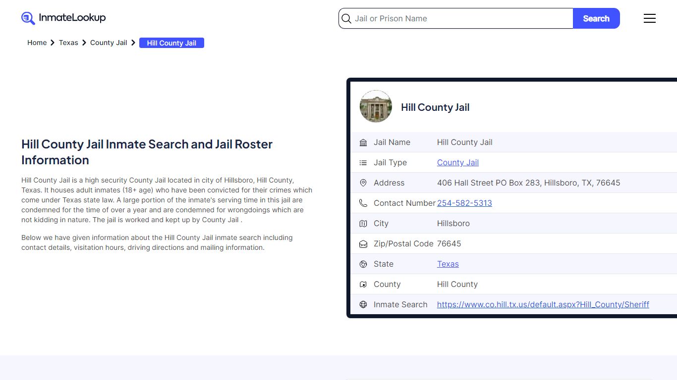 Hill County Jail Inmate Search and Jail Roster Information - Inmate Lookup